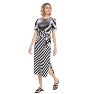 ON 34th Women's Striped Tie-Waist Midi Dress with Side Slits NWT Cotton Spandex